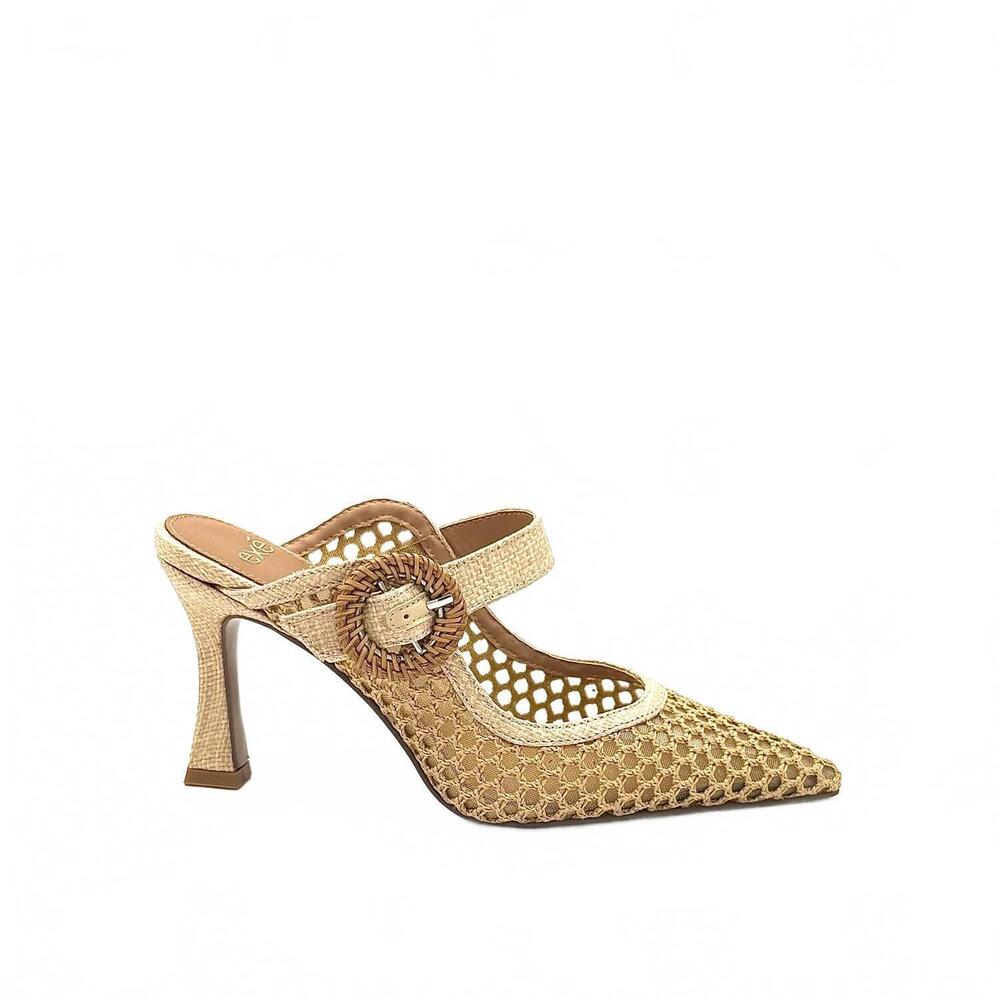 NEW EXE women's lamina honeycomb buckle mules in natural